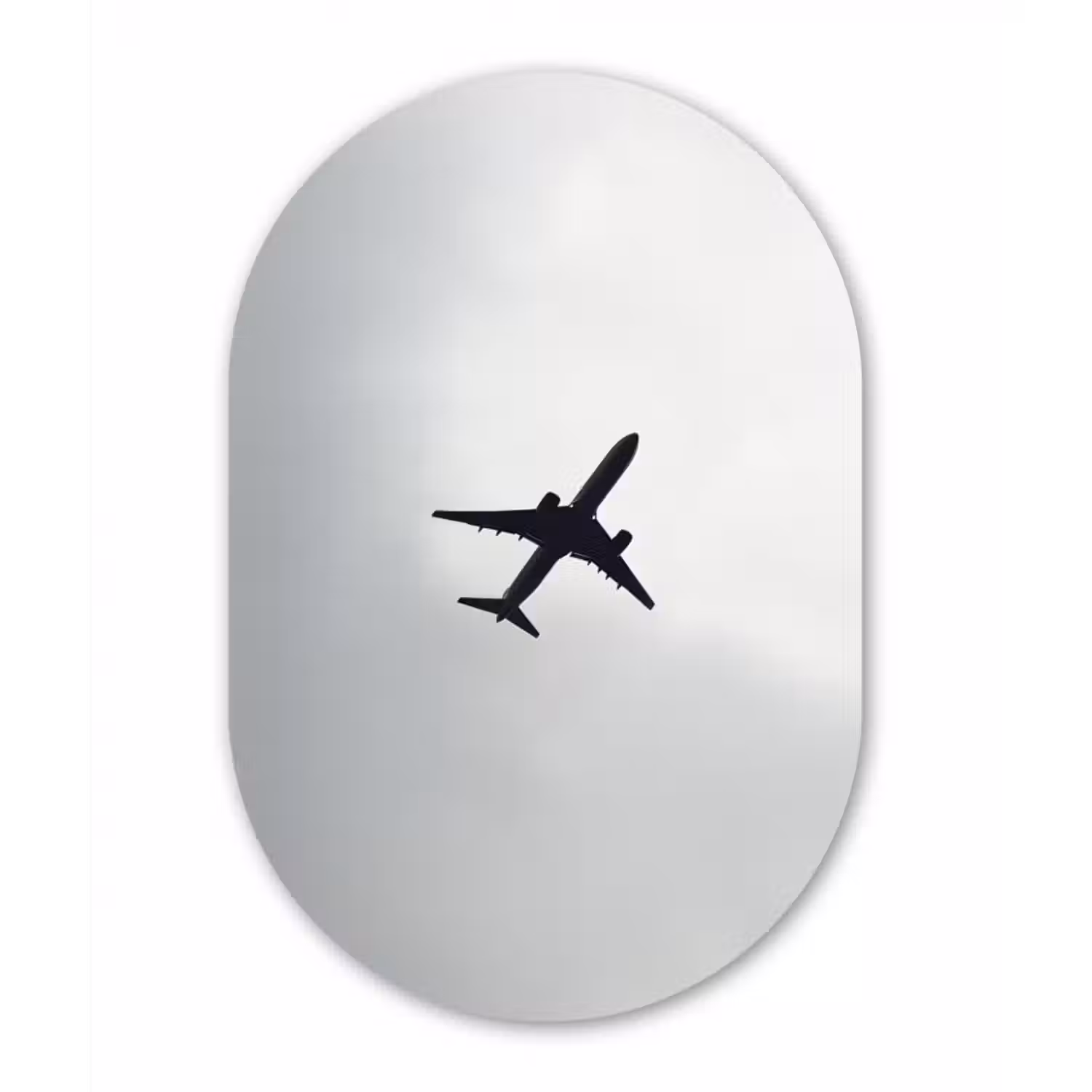 Glasbild Oval - Minimalistisch - Silhouette - Schwarz - Flugzeug