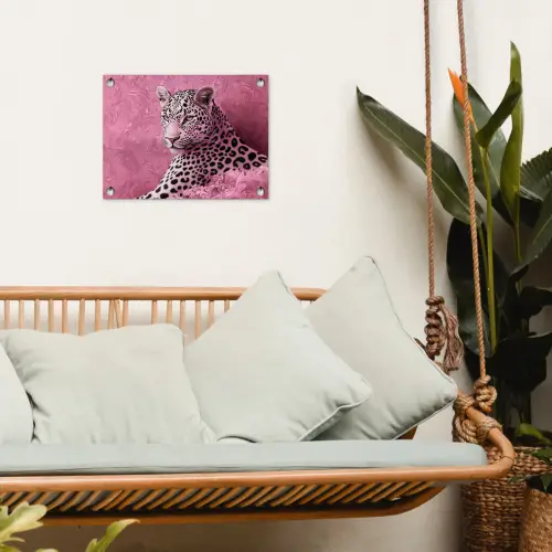 Panter - Luxe - Roze tuinposter los doek klein -sfeer7