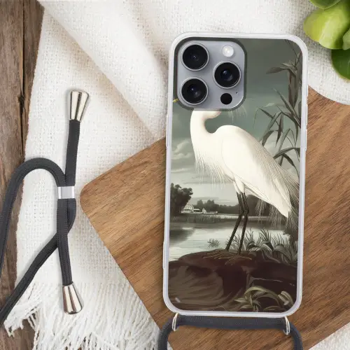 Reiger - Planten - Wolken - Wit Hoesje iPhone 16 Pro Max met koord klein -sfeer4