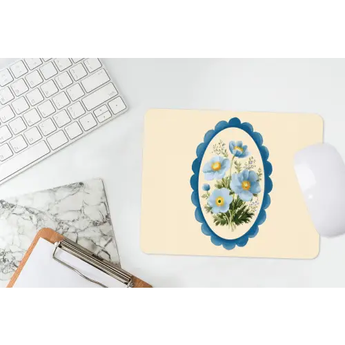Lijst - Bloemen - Lichtblauw - Illustratie muismat rubber klein -witbureau