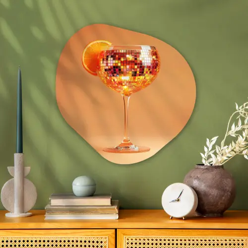 Drank - Oranje - Glitter - Disco Wandcirkel Organisch Aluminium middel -sfeer2