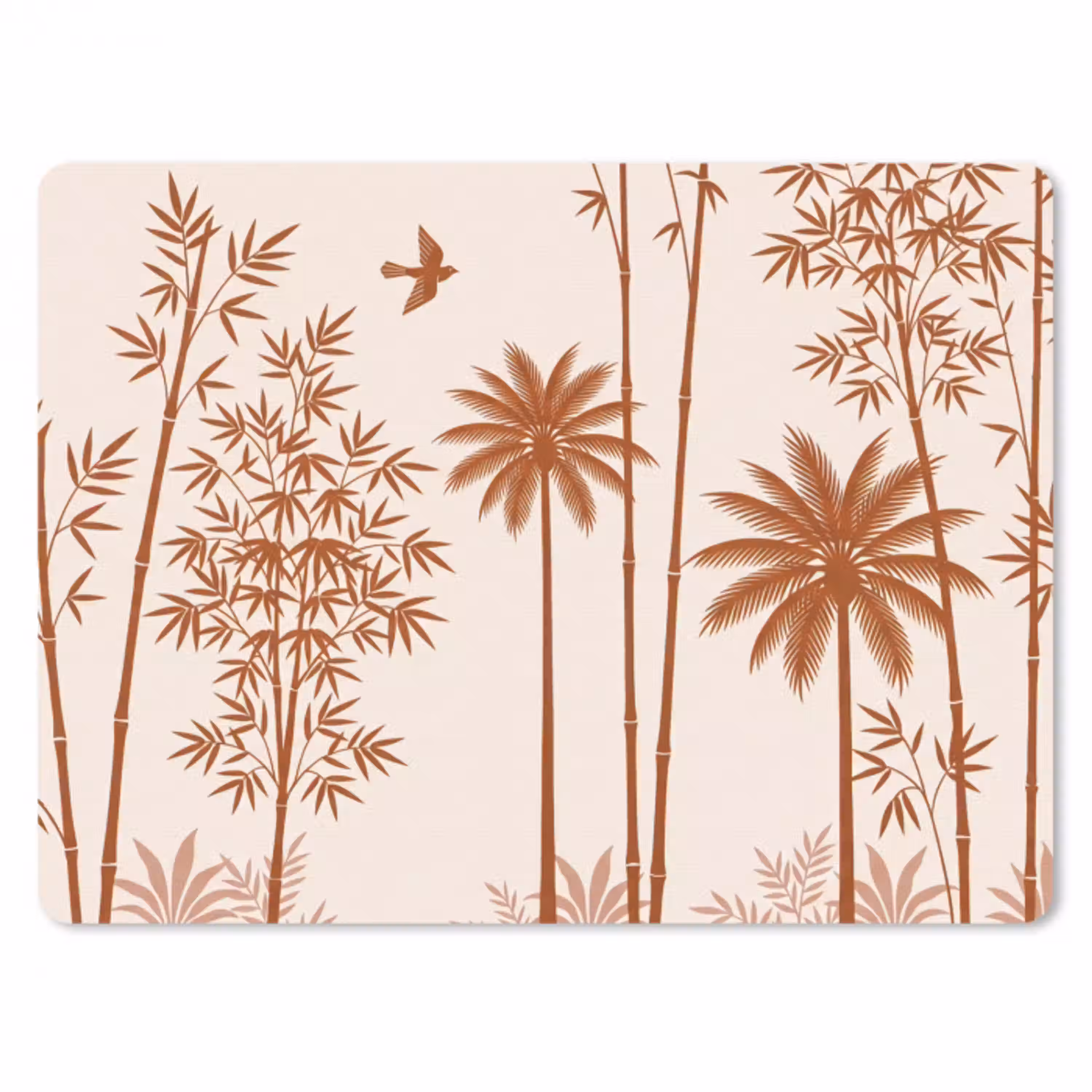 Vogel - Boom - Tropisch - Minimalistisch - Bruin muismat rubber klein -3d
