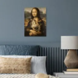 Mona Lisa - Kat - Leonardo da Vinci - Vintage - Kunstwerk - Oude meesters - Schilderij poster papier klein -sfeer2