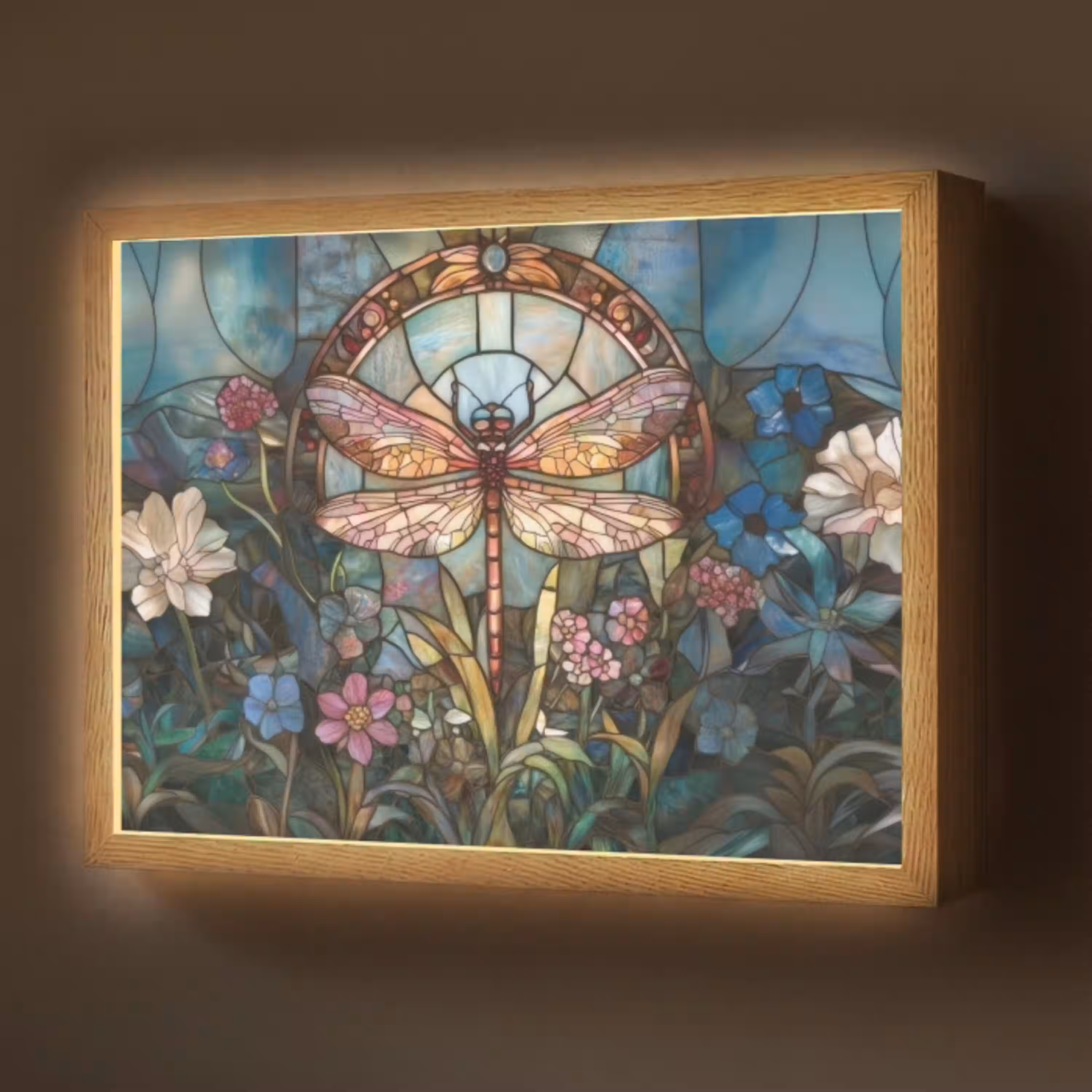 Libelle - Mozaïek - Bloemen - Kleurrijk Light Box met batterij (Wandlamp) middel -z3d_website