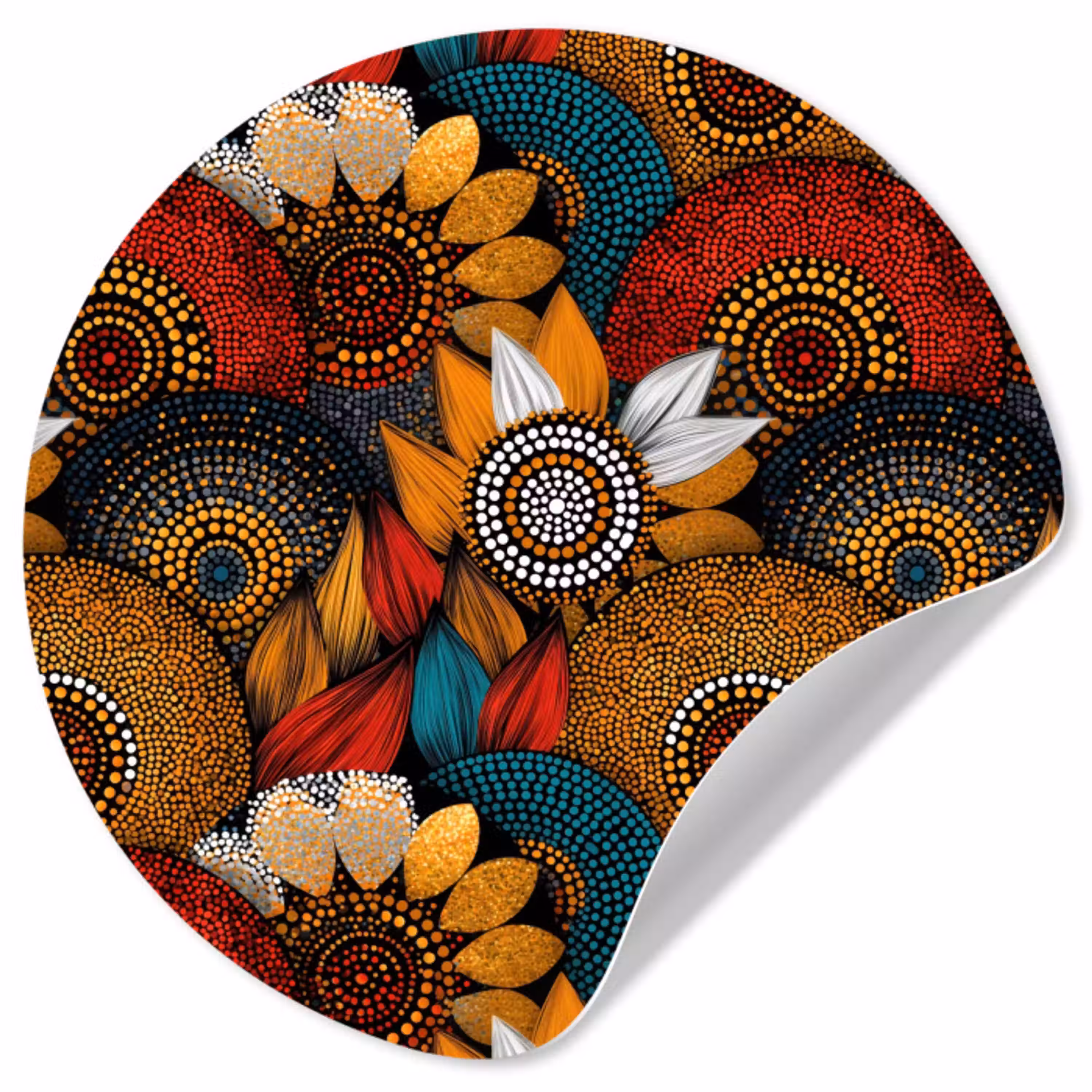 Kleurrijk - Aboriginal - Dot Painting - Botanisch - Patroon Wandcirkel behangsticker klein 186 -3d