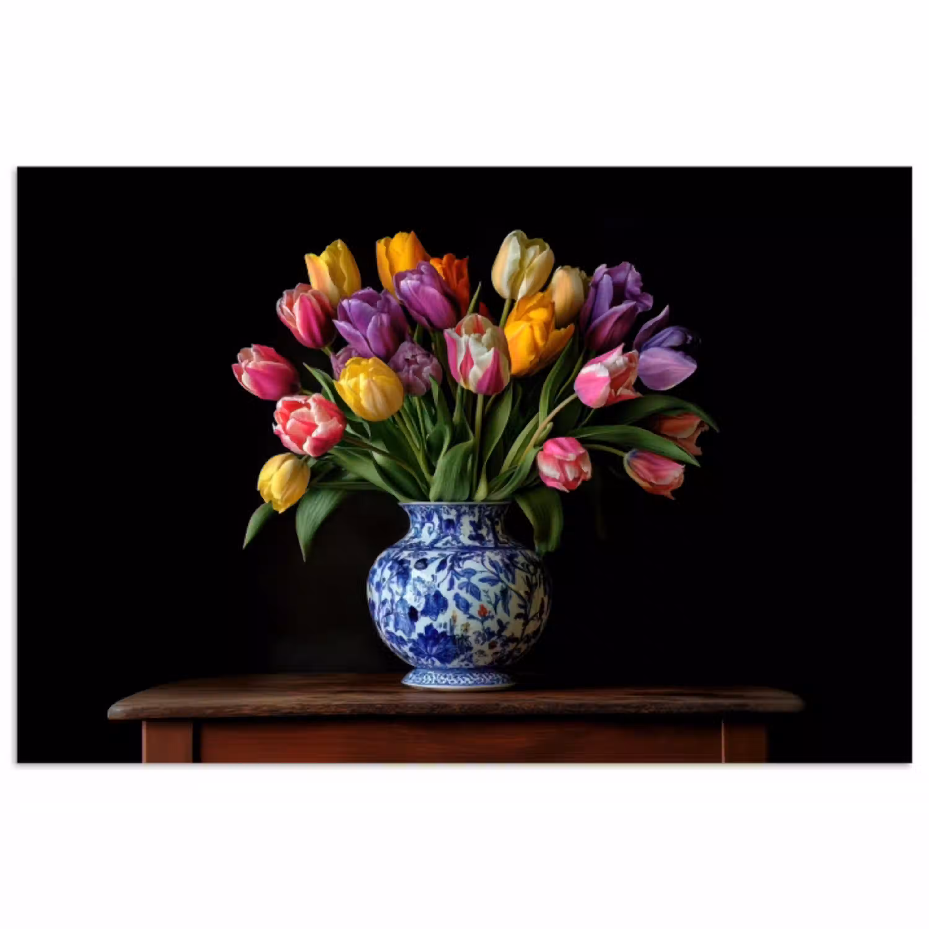 Tulpen - Kleuren - Hout - Vaas poster papier klein -3d