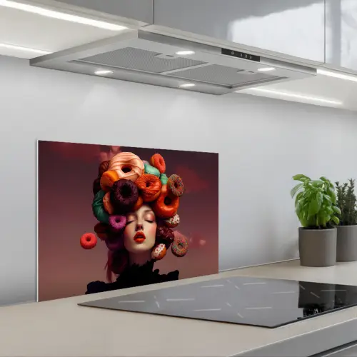 Vrouw - Donuts - Kleurrijk keuken achterwand spatscherm klein -3d_schuin