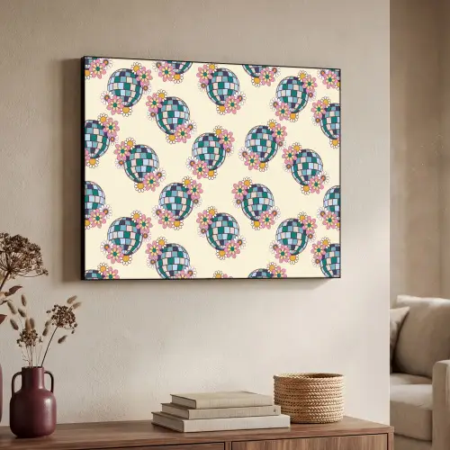 Retro - Disco - Bloemen - Discobal Textielframe zwart klein 947 -sfeer3