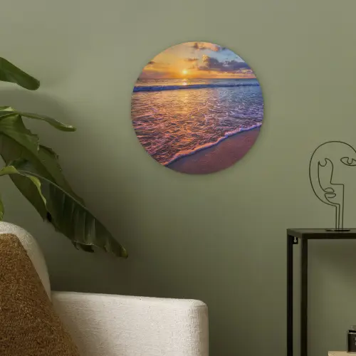 Zee - Strand - Zonsondergang - Wolken - Horizon Akoestische PET Vilt - Rond klein -sfeer2