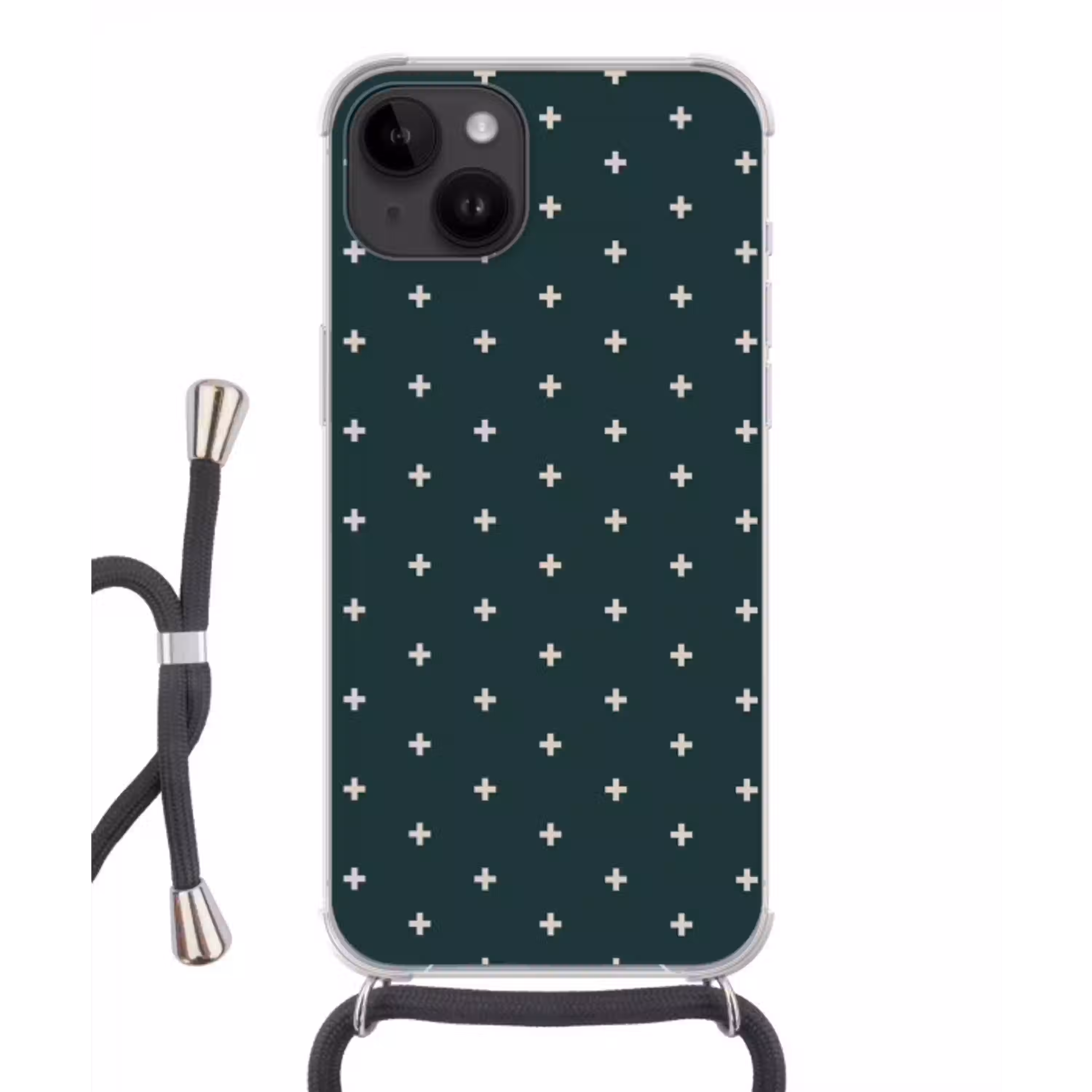 Plusjes patroon - Groen - Wit - Print Crossbody Case iPhone 14 middel -3d