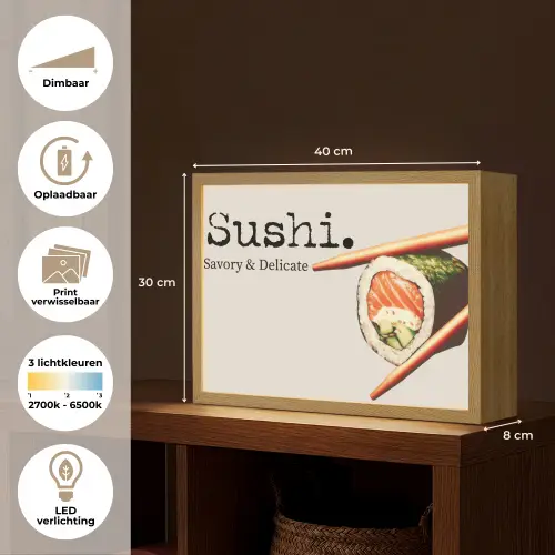Sushi - Zalm - Rijst - Japans Light Box met batterij (Wandlamp) middel -USP_websiteoverzichtNL