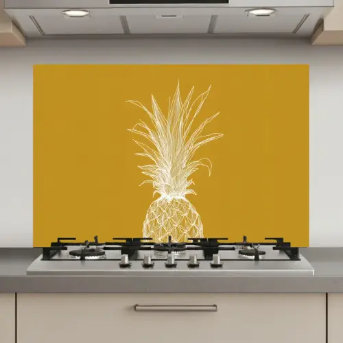 Lijnillustratie - Ananas - Bladkroon - Okergeel keuken achterwand spatscherm klein -3d_website