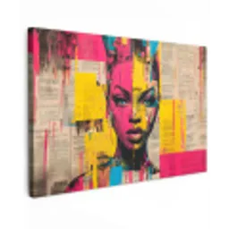 Vrouwengezicht - Krantenpapier - Abstract - Roze Tuinposter op houten frame 2 cm dik klein -3d
