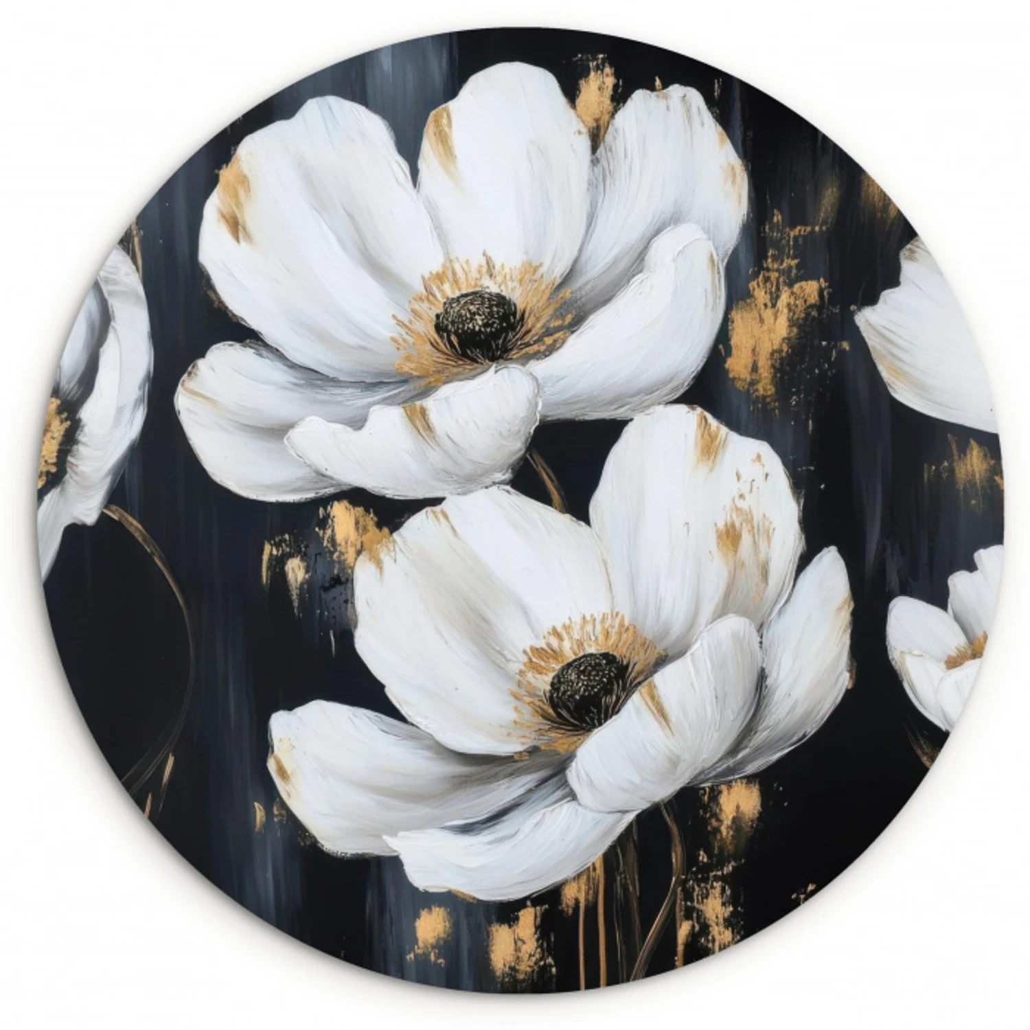 Bloemen - Wit - Abstract Wandcirkel kunststof plaat 5mm dik klein -3d