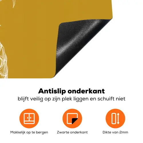 Lijnillustratie - Ananas - Bladkroon - Okergeel Inductie beschermer vinyl 3mm klein -zzzzzzz-td-onderkant