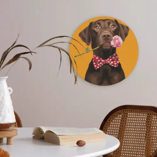 Hond - Oranje - Roos - Valentijn Akoestische PET Vilt - Rond klein -sfeer3