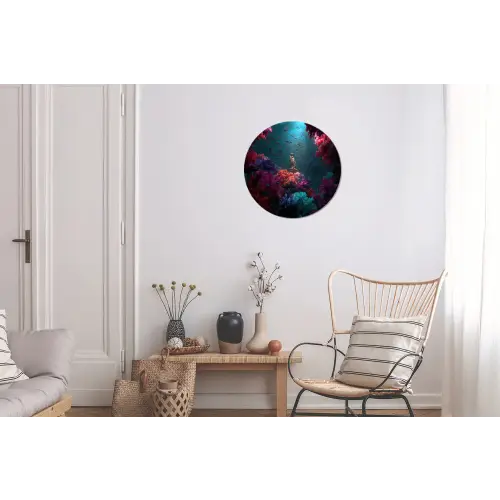 Standbeeld - Zeebodem - Koraal - Kleurrijk Wandcirkel aluminium klein -woonkamer