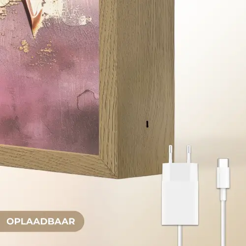 Paars - Abstract - Verf - Goud Light Box met batterij (Wandlamp) middel -USP_websiteoplaadbaarNL