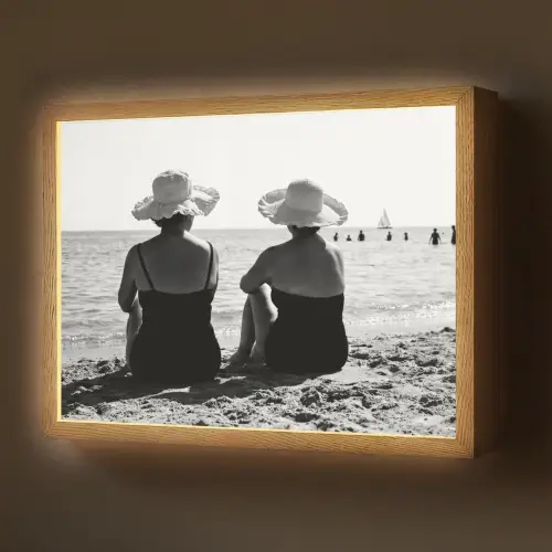 Vrouwen - Zonnehoed - Strand - Zwart - Wit Light Box met batterij (Wandlamp) middel -z3d_website