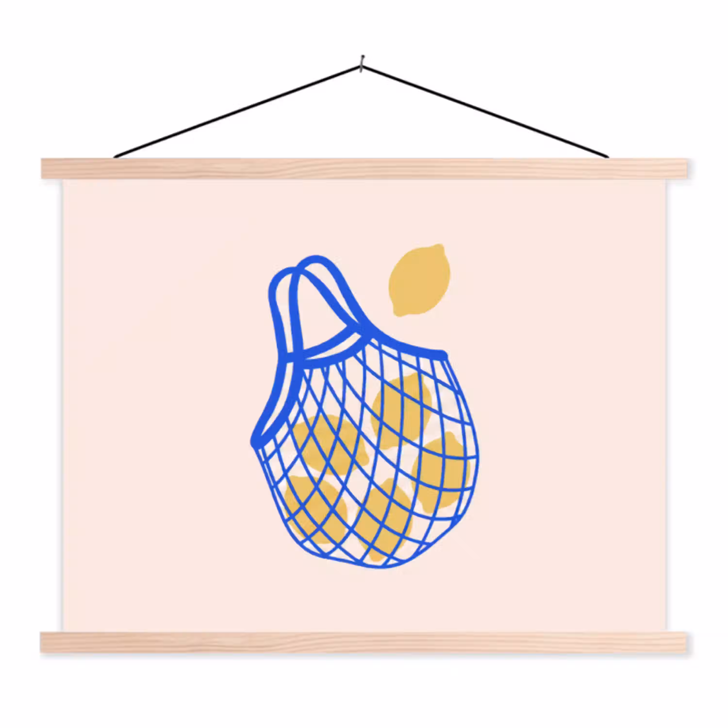 Eten - Citroen - Boodschappen - Abstract - Geel - Blauw textielposter latten blank klein -3d