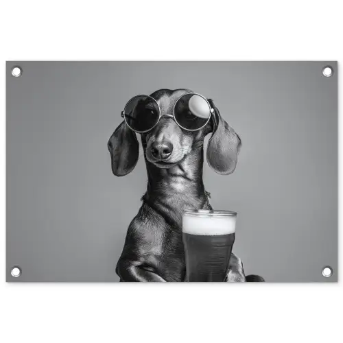 Teckel - Bier - Glas - Bril tuinposter los doek klein -3d