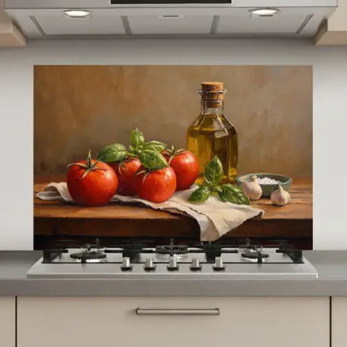 Tomaten - Olijfolie - Stilleven keuken achterwand spatscherm klein -3d_website
