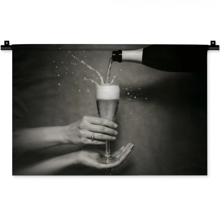 Champagnefles - Glas - Minimalistisch - Spetters Wandkleed katoen klein -zz3d