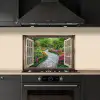 Doorkijk - Bloemen - Tuinpad - Natuur - Raam keuken achterwand spatscherm klein -sfeer1