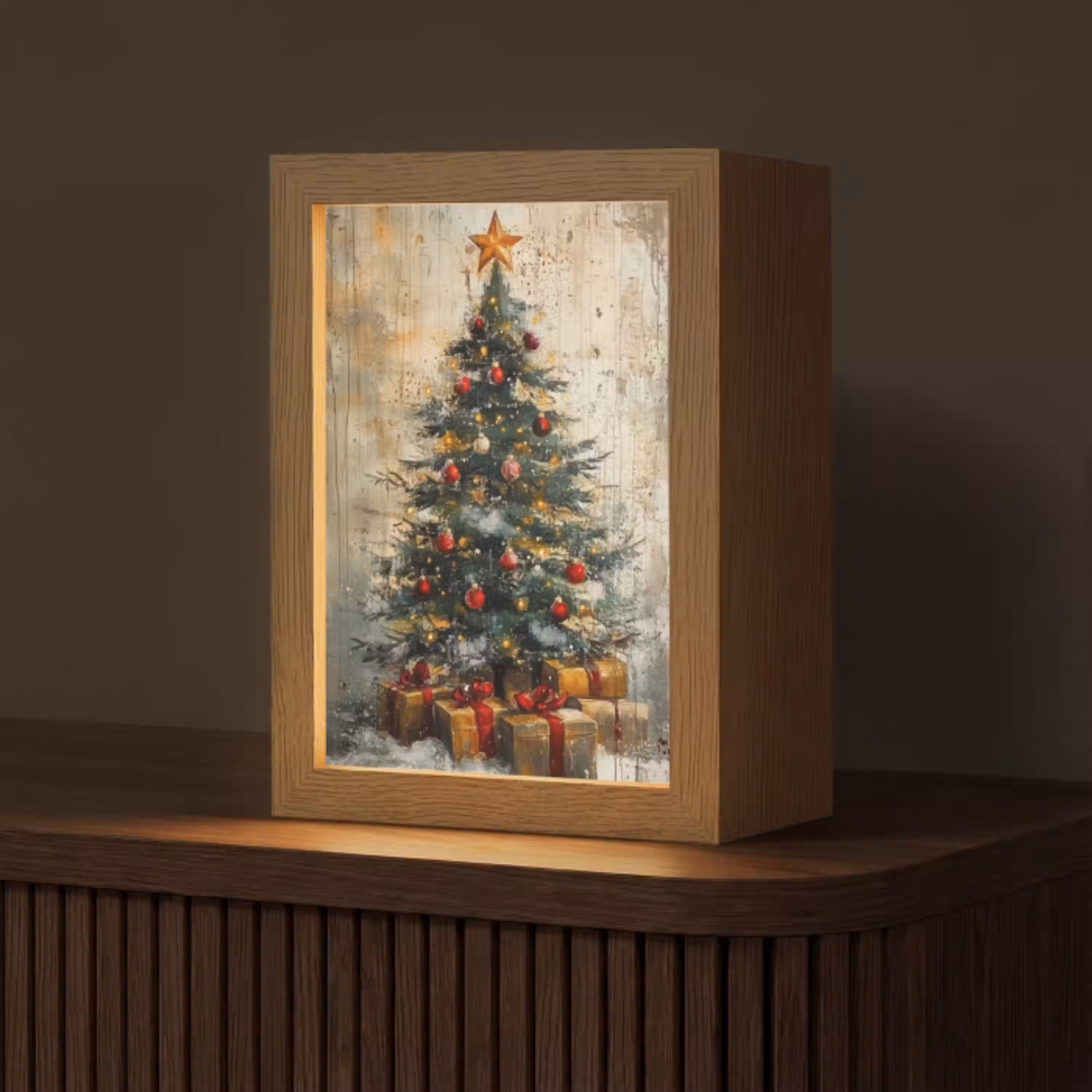 Kerstboom - Vintage - Kerst - Cadeau Light Box met kabel (Tafellamp) klein -z3d_website