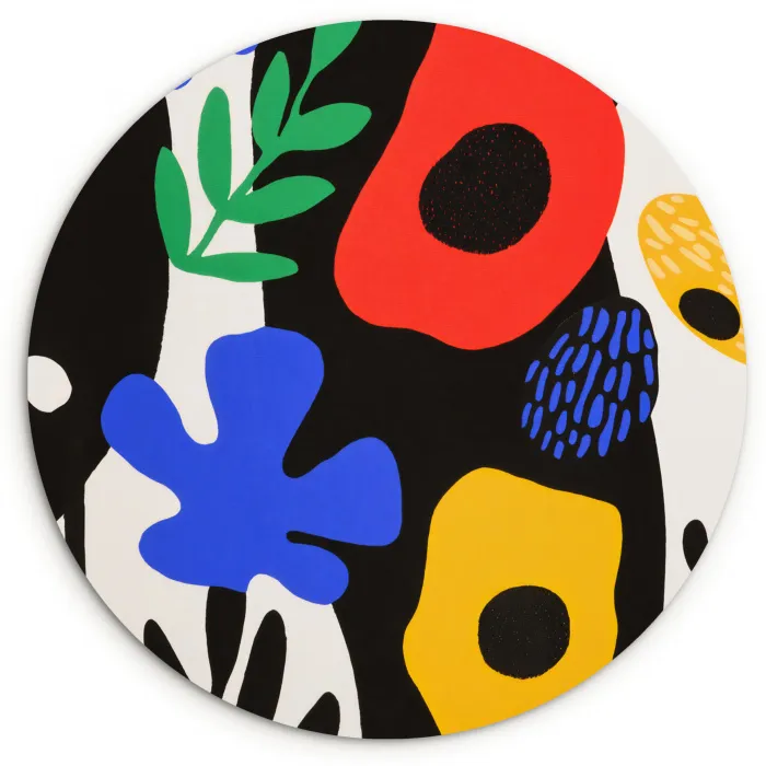 Bloemen - Bladeren - Abstract - Zwart Wandcirkel kunststof plaat 5mm dik klein -3d