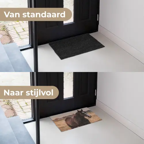 Paard - Zonsondergang - Bruin Deurmat klein -voor-na_NL