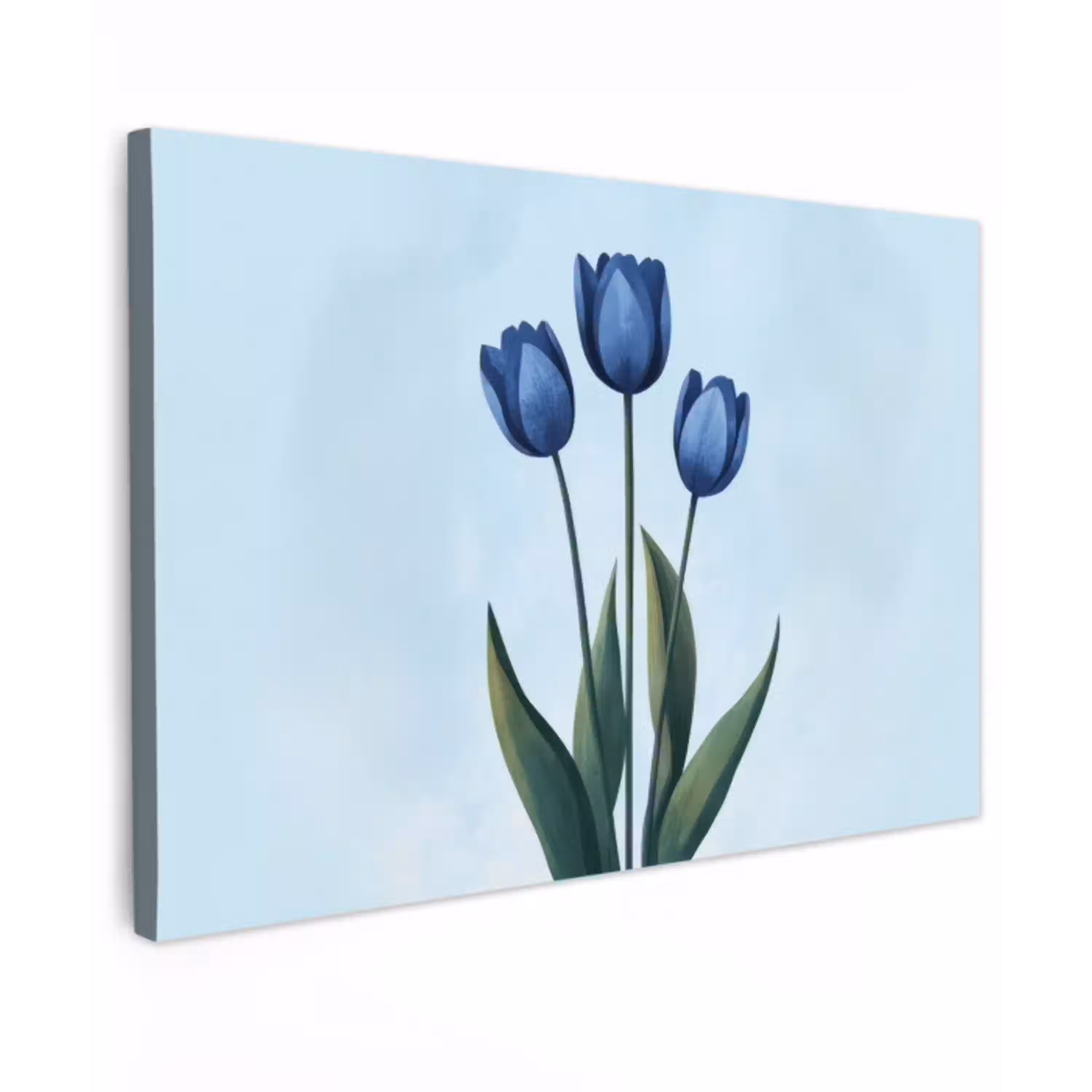 Tulpen - Blauw - Bladeren Tuinposter op houten frame 2 cm dik klein -3d