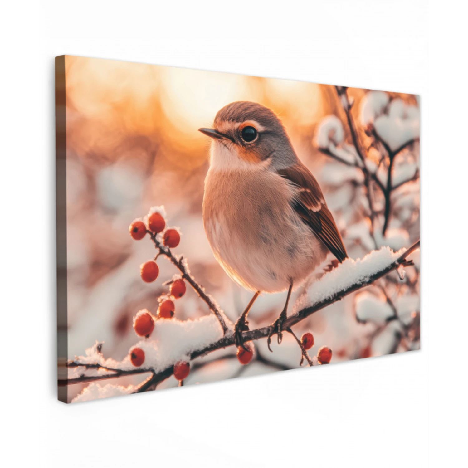 Vogel - Tak - Winter - Dieren - Sneeuw Tuinposter op houten frame 2 cm dik klein -3d
