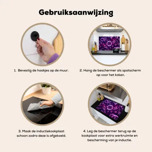 Paars - Bubbels - Schuim Inductie beschemer met haakjes klein -ky-gebruik-nl