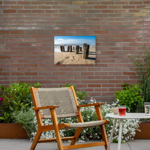 Zand - Strand - Paal - Water - Zomer Tuinposter op houten frame 2 cm dik klein -sfeer3