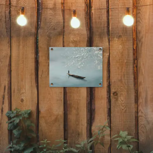 Bloesems - Minimalistisch - Wateroppervlak - Boot tuinposter los doek klein -sfeer1