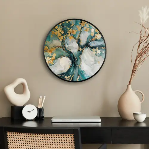Boom - Modern - Verflook - Turquoise - Goud Fotolijst rond zonder passe partout klein -sfeer1