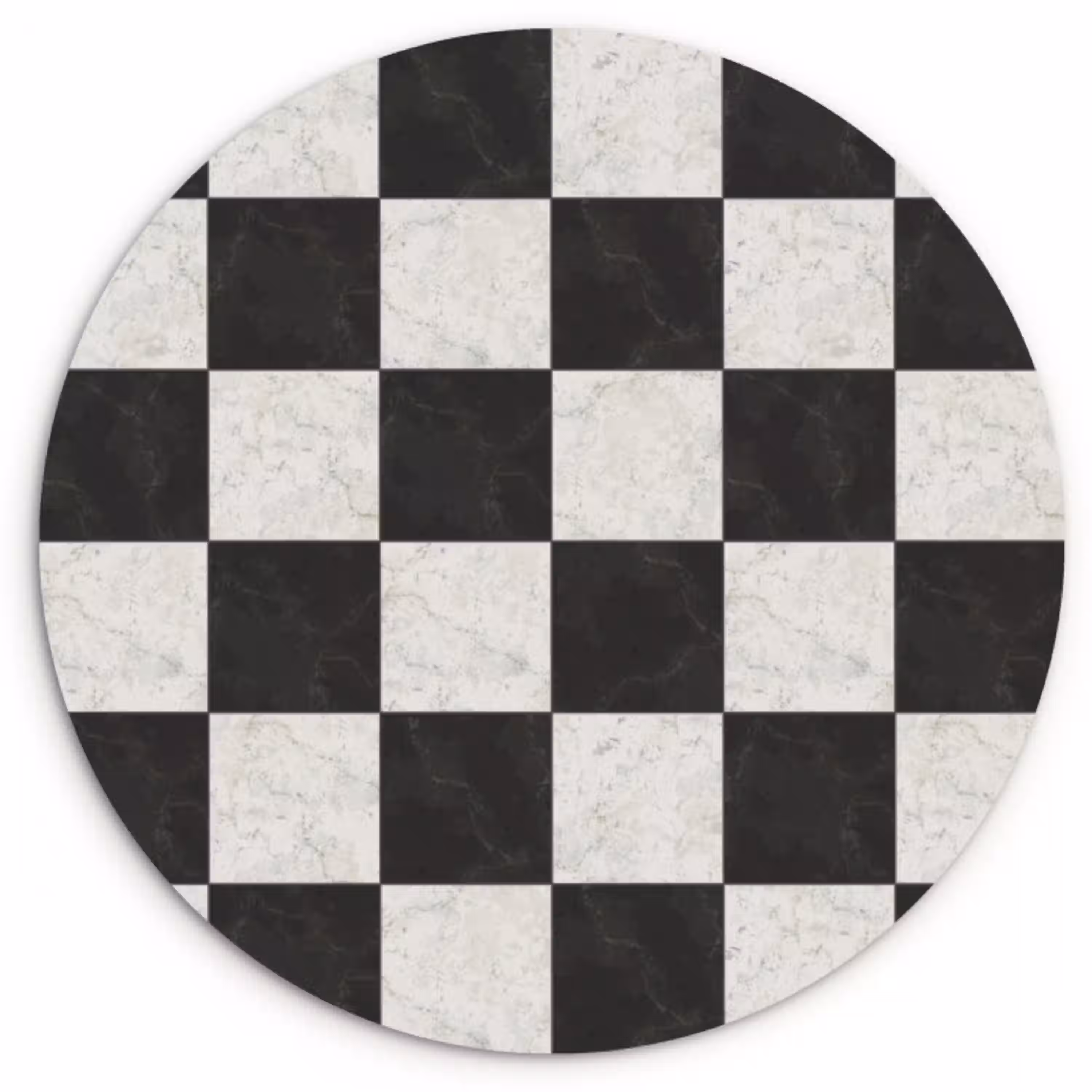 Dambord - Marmer - Zwart - Wit Wandcirkel kunststof plaat 5mm dik klein 188 -3d