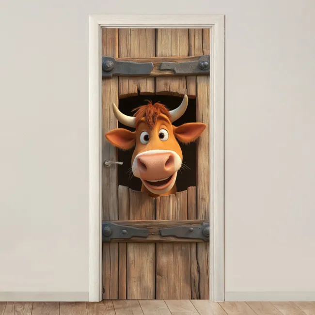 Door sticker - Cow - Brown - Farm - Barn - Window
