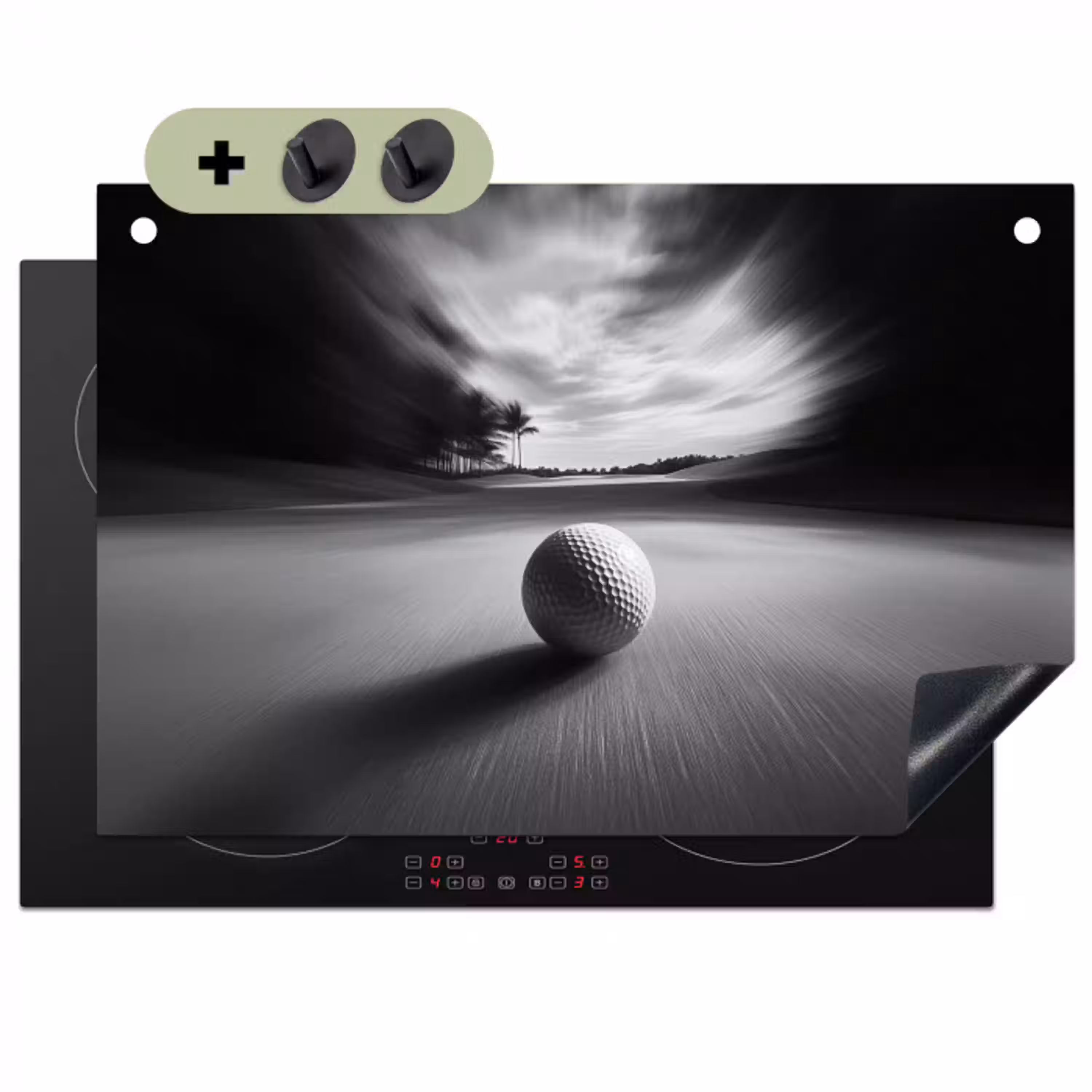 Golfbal - Wazig - Zwart Inductie beschemer met haakjes klein -3d