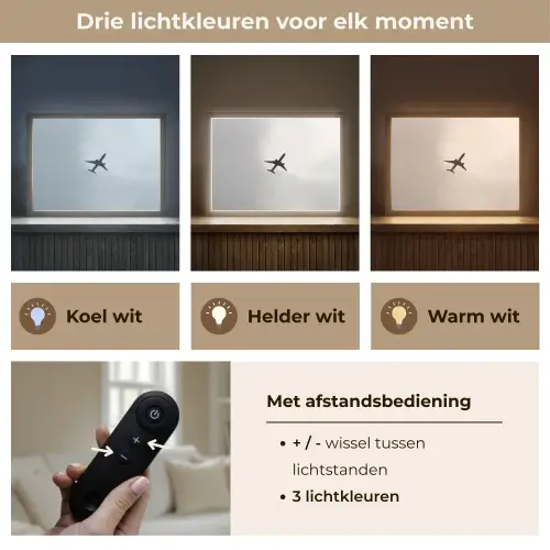 Minimalistisch - Silhouet - Zwart - Vliegtuig Light Box met batterij (Wandlamp) middel -USP_lichtkleurNL