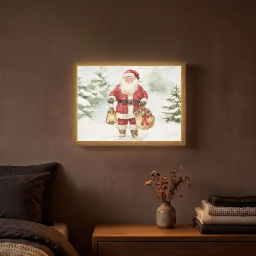 Kerstman- Winter - Sneeuw - Wit - Rood Light Box met batterij (Wandlamp) middel -sfeer4