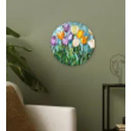 Mozaïek - Veld - Tulpen - Kleurrijk Wandcirkel plexiglas klein -sfeer3
