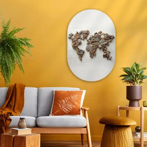 Wereldkaart - Stenen - Wit Wandcirkel Ovaal Glas middel -sfeer4