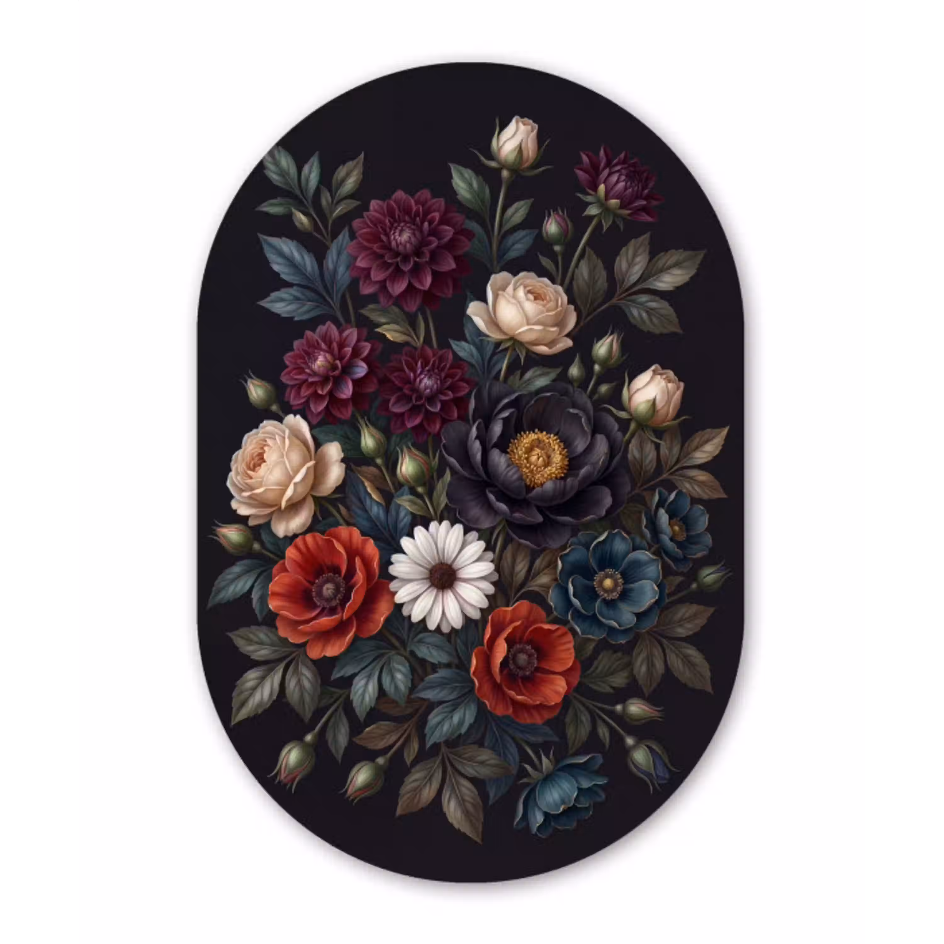 Bloemen - Boeket - Natuur - Klassiek - Weelderig Wandcirkel Ovaal Aluminium middel -3d