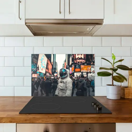 Stad - Mensen - Astronaut - Wit keuken achterwand spatscherm klein -sfeer2