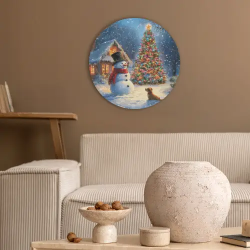 Kerstwonder - Winteravond - Kleurrijk Akoestische PET Vilt - Rond klein -sfeer1