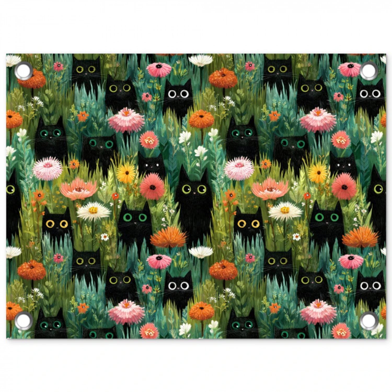 Katten - Bloemen - Kleurrijk tuinposter los doek klein 239 -3d
