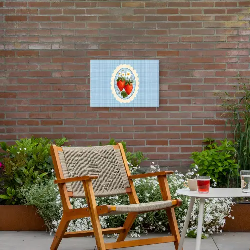 Aardbeien - Lijst - Rood - Geruit Tuinposter op houten frame 2 cm dik klein -sfeer3