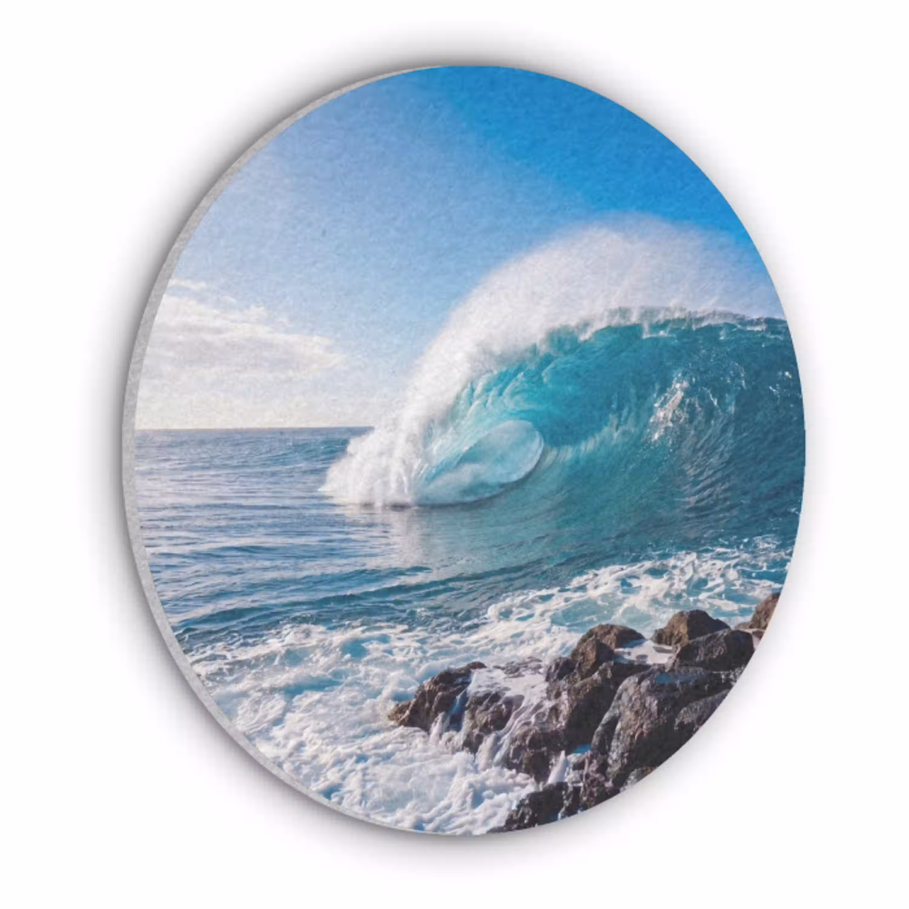 Golf - Oceaan - Brekend - Water - Blauw Akoestische PET Vilt - Rond klein -3d